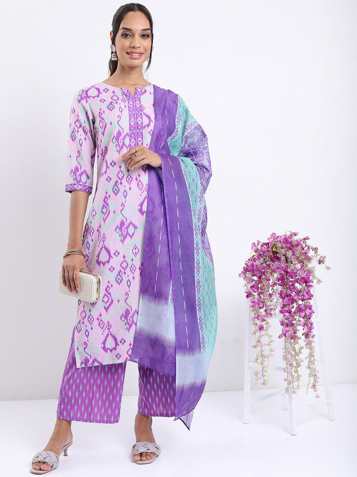 Vishudh Ethnic Motifs Printed Straight Kurta with Palazzos With Dupatta