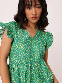 DressBerry Chic Floral Printed Flutter Sleeve Gathered Tiered A-Line Mini Dress