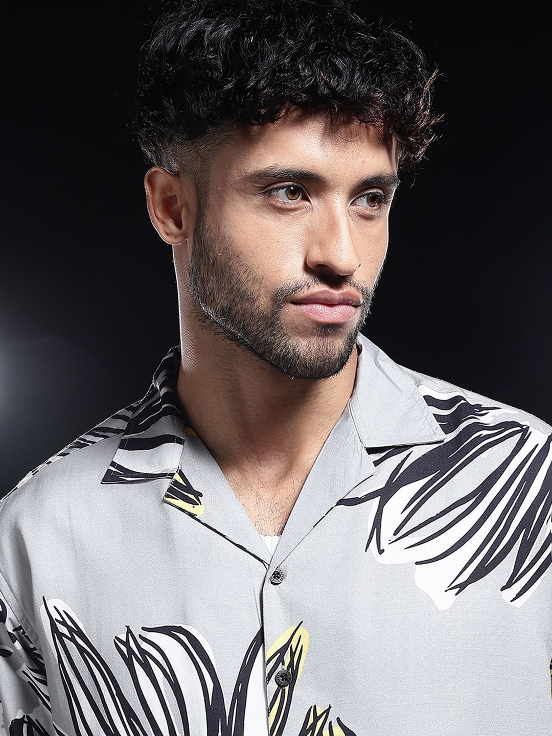 Eszett Floral Printed Cuban Collar Short Sleeves Pure Cotton Shirt