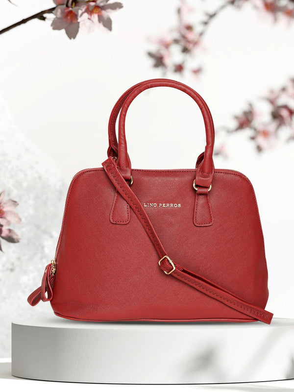 Lino Perros Red Solid Handheld Bag with Detachable Sling Strap