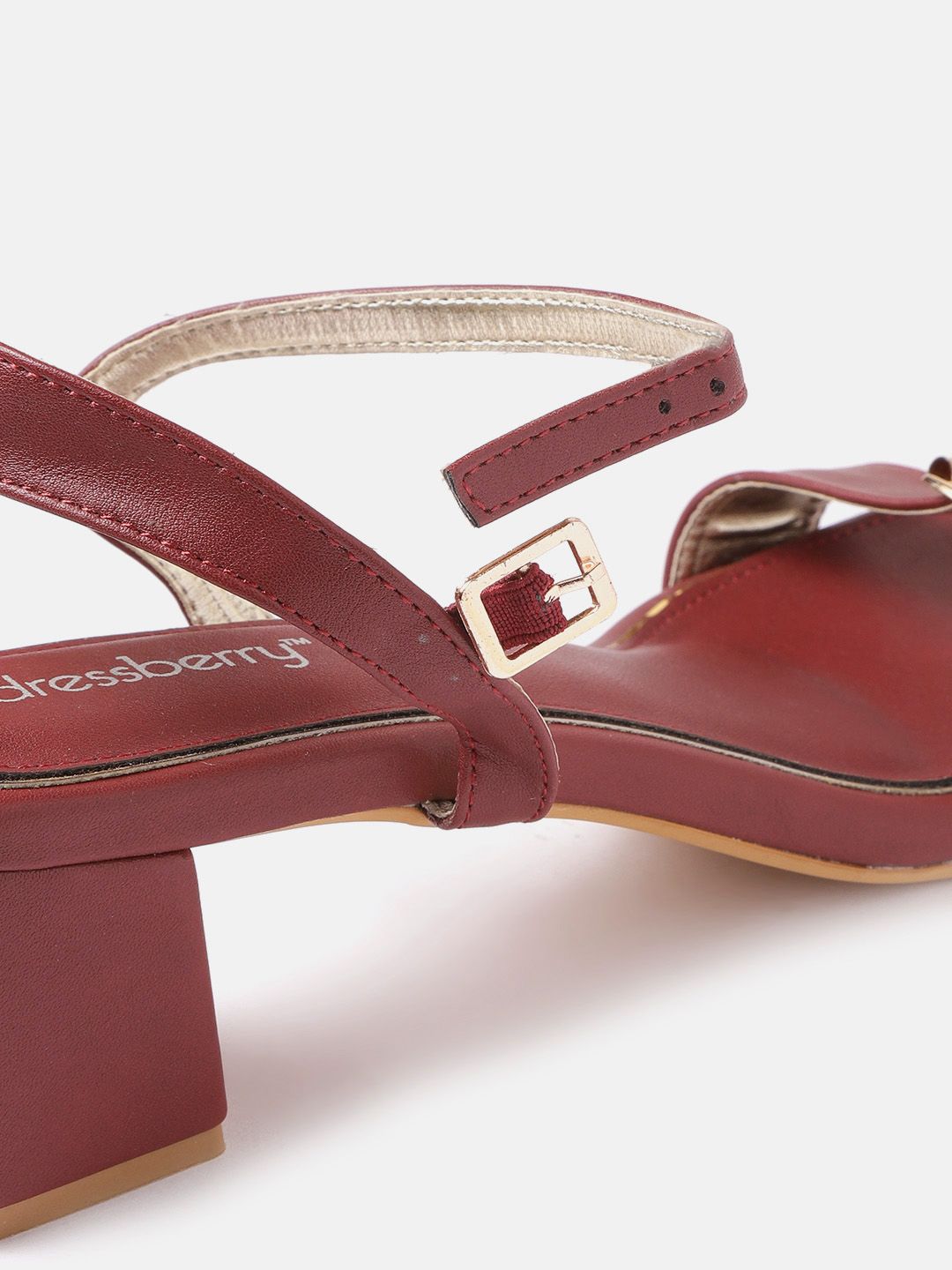 DressBerry Women Maroon Solid Block Heels with Buckle Detail