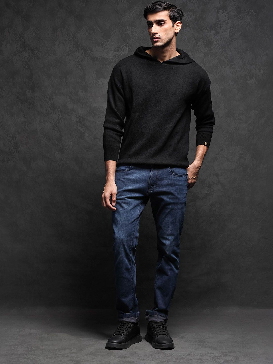 RARE RABBIT Men Zarr Slim Fit Hooded Sweatshirt