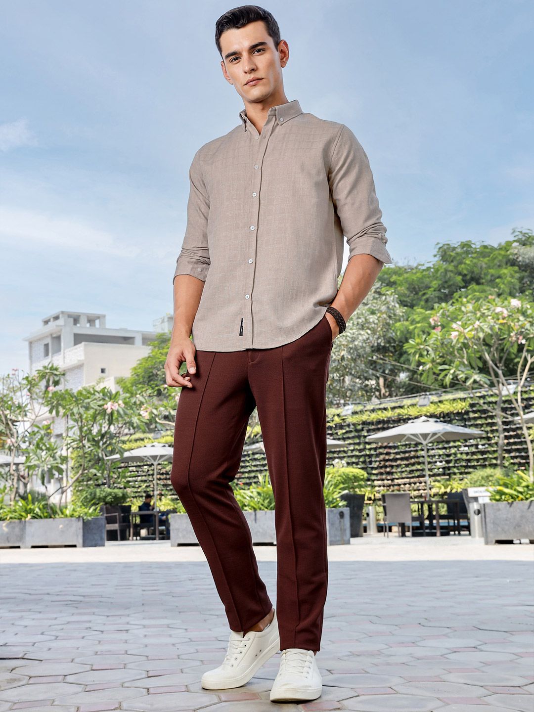 Thomas Scott Men Premium Fit Button-Down Collar Textured Casual Shirt