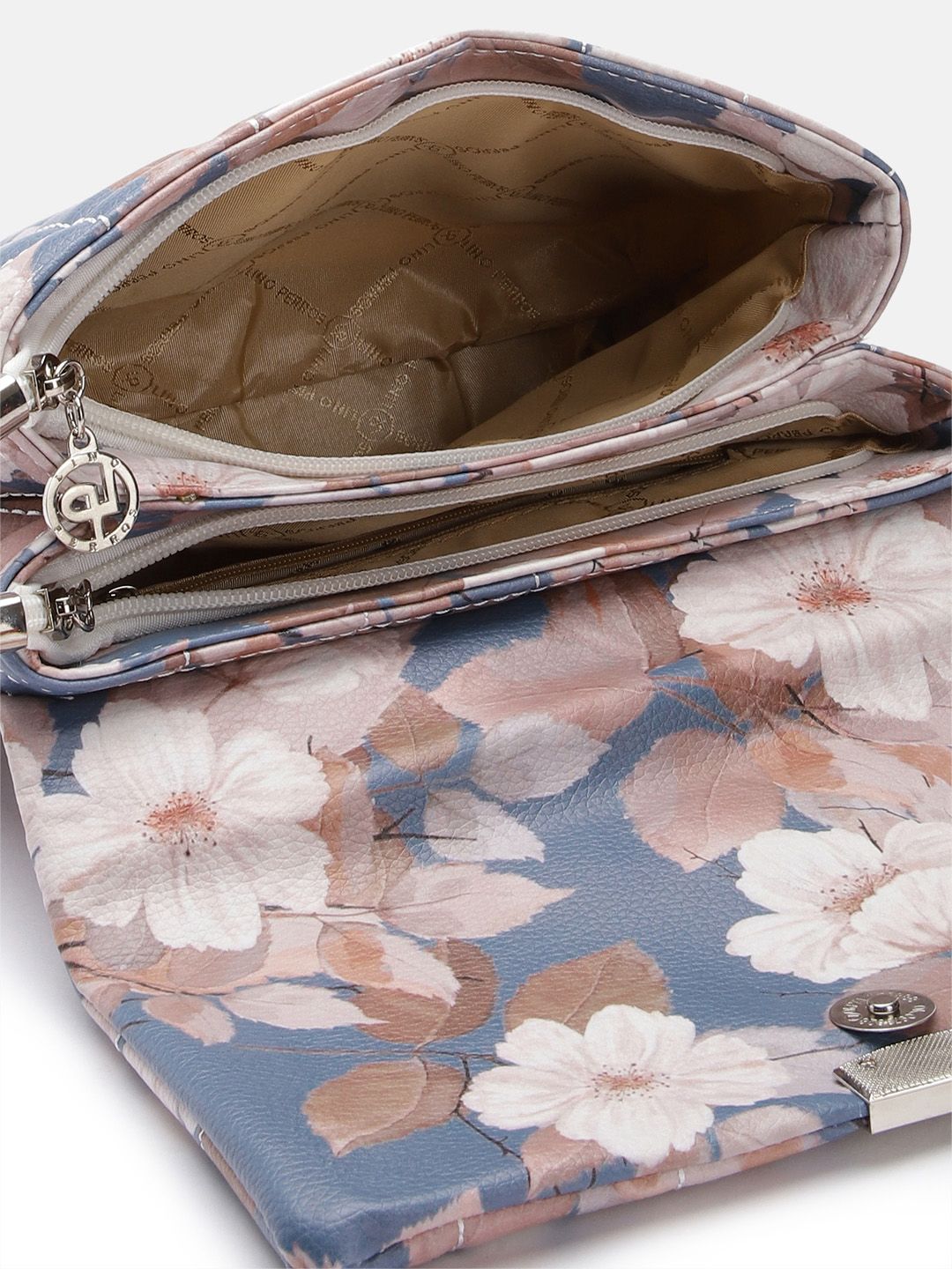 Lino Perros Floral Print Structured Shoulder Bag with Quilted Detail