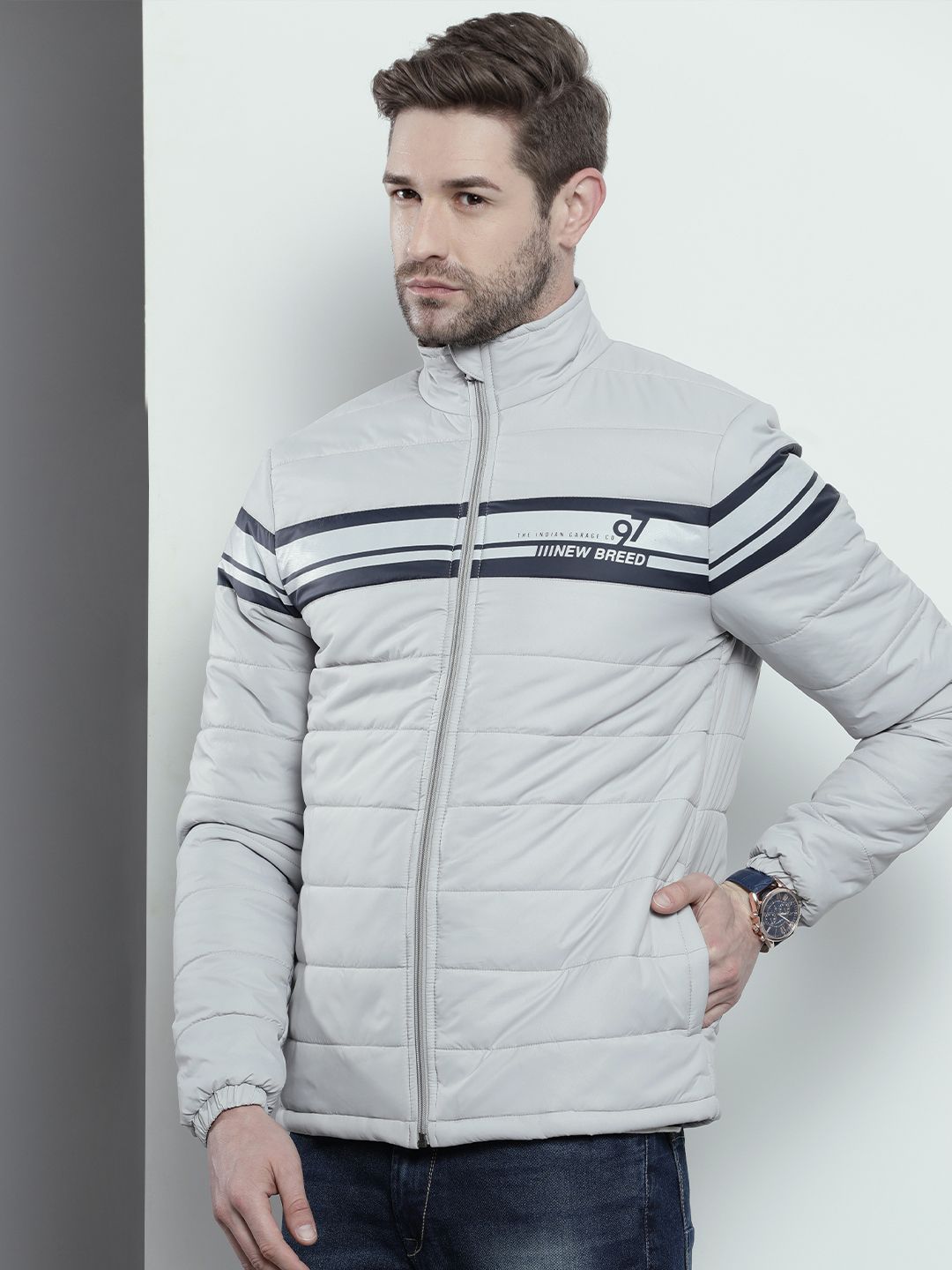 The Indian Garage Co Men Zip-Front Slim Fit Bomber Jacket