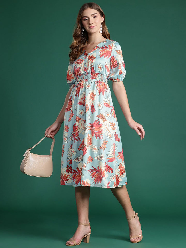 DressBerry Printed Smocked Detailing A-Line Dress