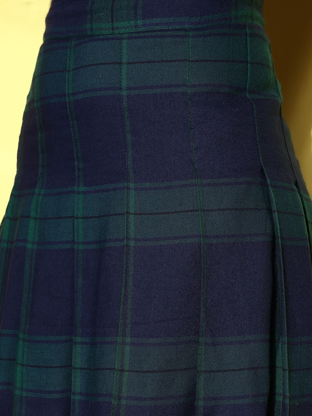 SASSAFRAS Women Navy Blue Checked Shirt with Skirt