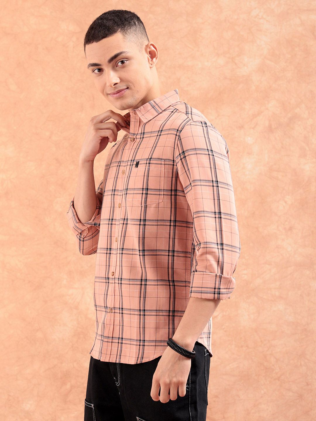 The Indian Garage Co Men Windowpane Checked Casual Shirt