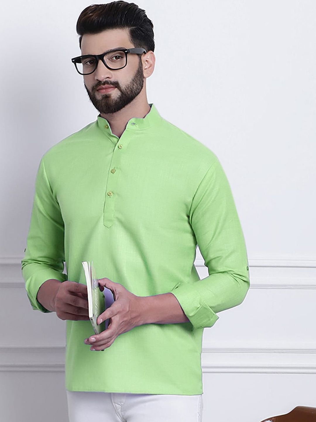 SOJANYA Mandarin Collar Roll Up Sleeves Kurta