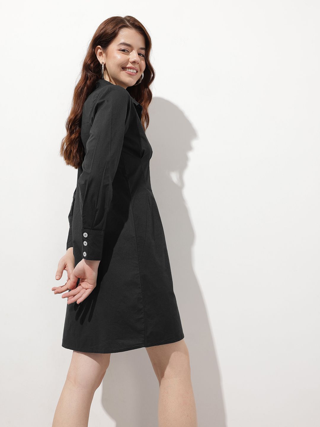 DressBerry New Neutral Reverse Pleats Shirt Dress