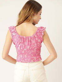 DressBerry Pink & White Floral Print Smocked Empire Crop Top