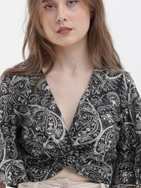 RAREISM Ethnic Motifs V-Neck Cotton Twisted Crop Top