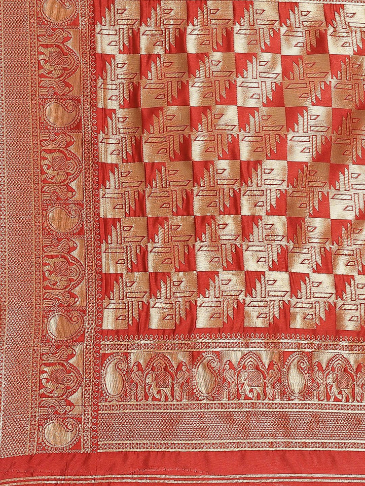 Saree mall Red & Gold-Toned Woven Design Banarasi Saree