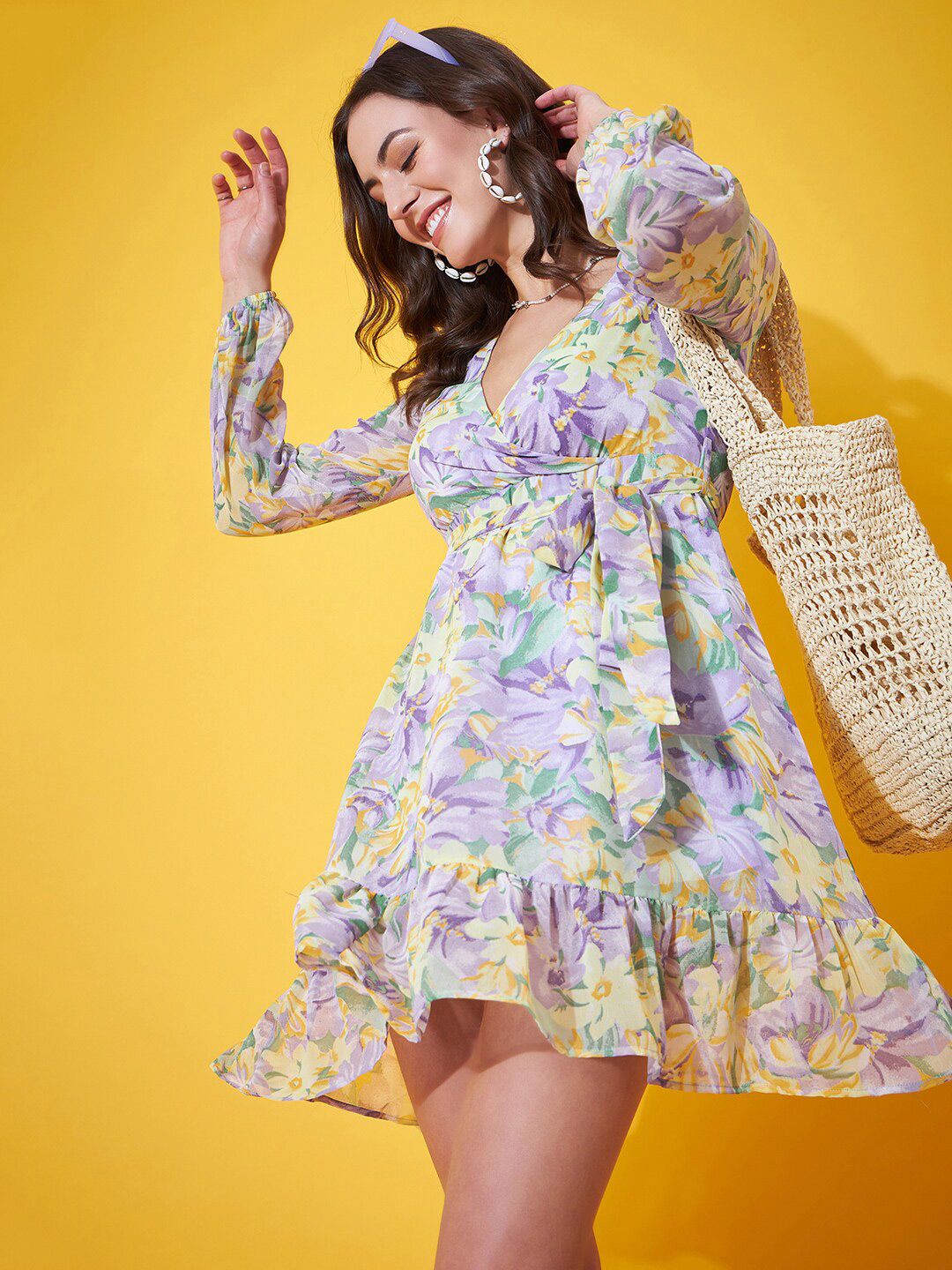 Berrylush Floral Printed V-Neck Georgette Fit & Flare Dress
