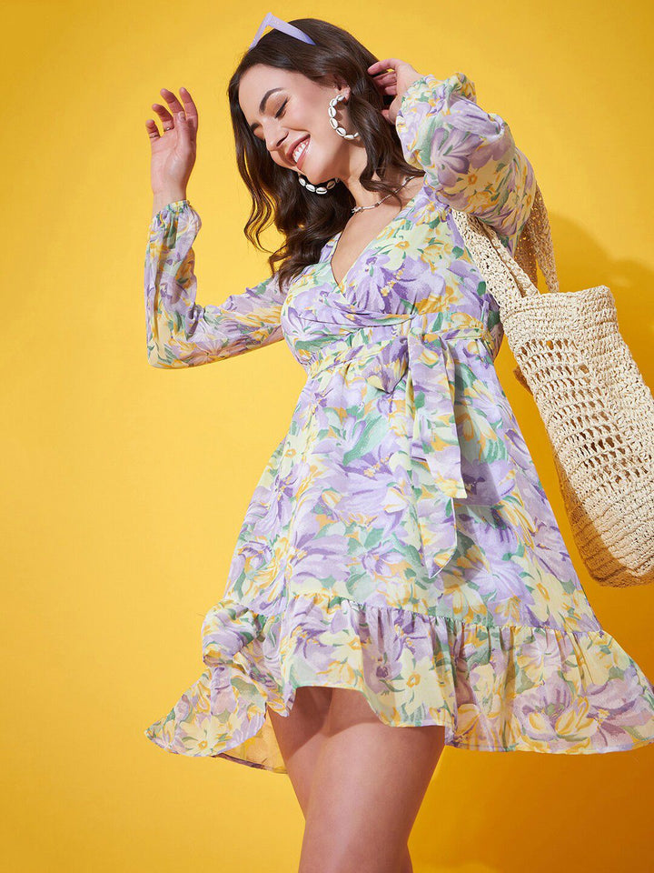 Berrylush Floral Printed V-Neck Georgette Fit & Flare Dress