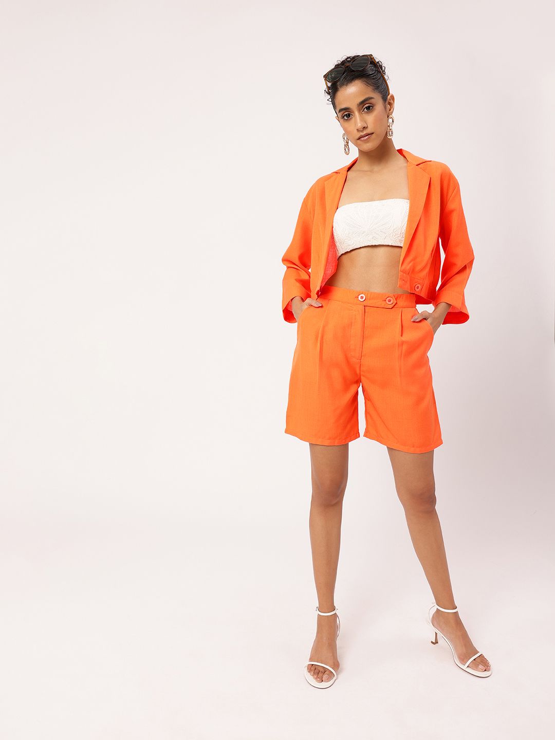 DressBerry Street Style Edge Notched Lapel Crop Top & Shorts Co-Ords