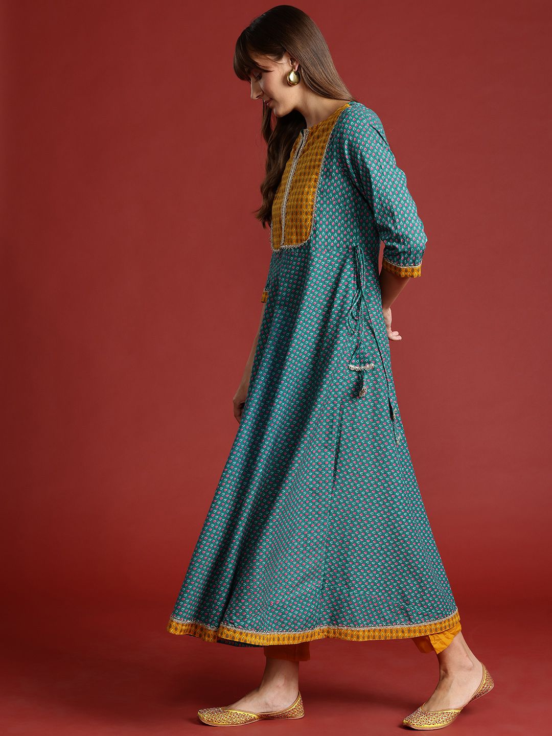 Anouk Ethnic Motifs Print Pure Cotton Kurta with Trousers & Dupatta
