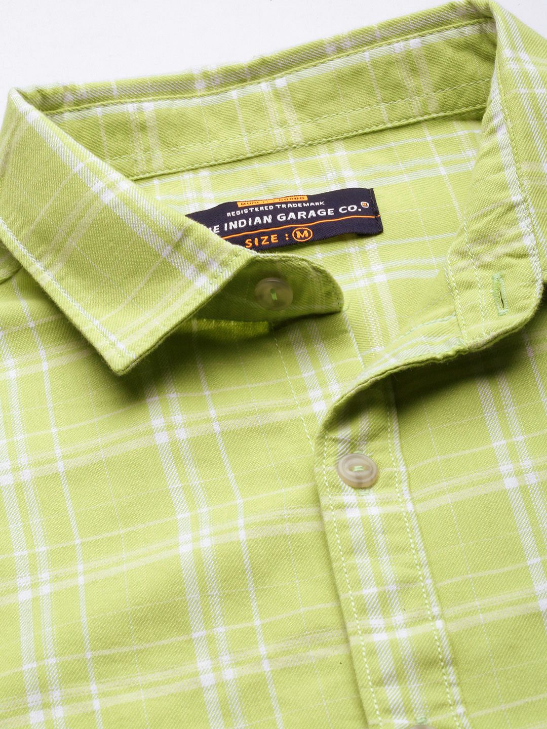 The Indian Garage Co Men Green & White Checked Pure Cotton Casual Shirt