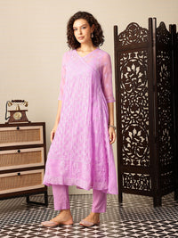 House of Pataudi Chikankari Embroidered Angrakha Jashn Kurta with Trousers & Dupatta