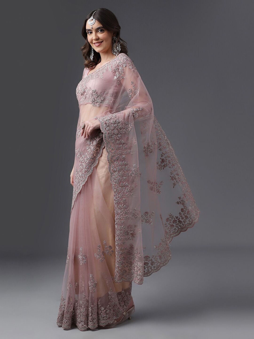 Saree Jaring Bersulam Bunga Kasee Rekaan Tenunan