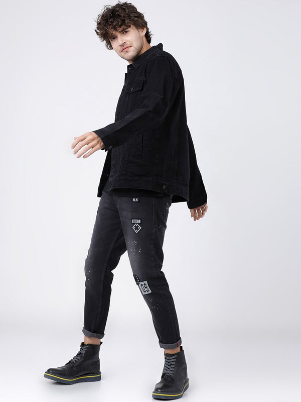 LOCOMOTIVE Men Black Slim Tapered Fit Mid-Rise Clean Look Stretchable Jeans