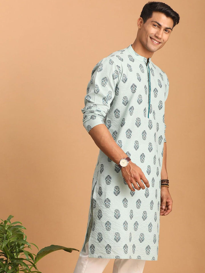 VASTRAMAY Men Ethnic Motifs Band Collar Thread Work Kurta