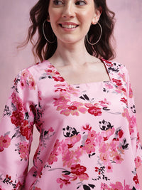 DressBerry Floral Print Square Neck Flared Sleeves Top