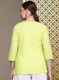 House of Pataudi  Jashn Pure Cotton Thread Work Floral Embroidered Mirror Work Kurti