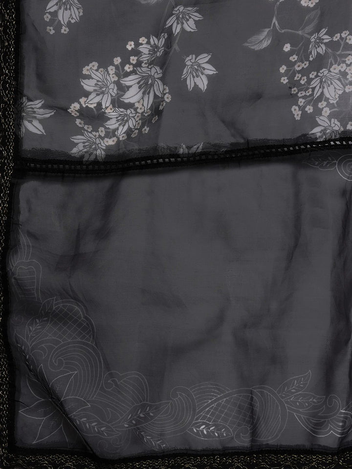 Indo Era Women Black Floral Embroidered Beads Kurta with Trousers & Dupatta