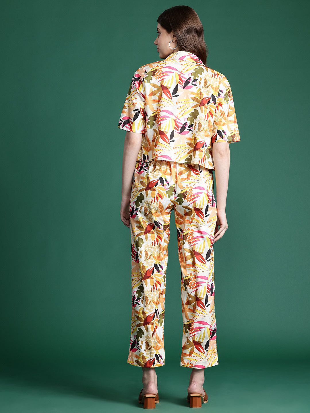 DressBerry Floral Print Crop Top With Trousers & Shirt
