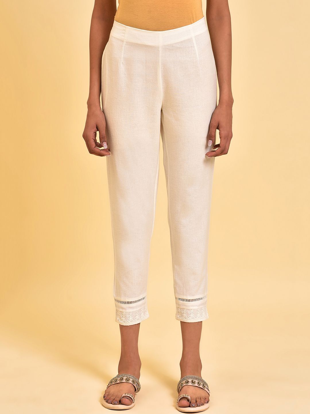 W Women White Slim Fit  Cigarette Trousers