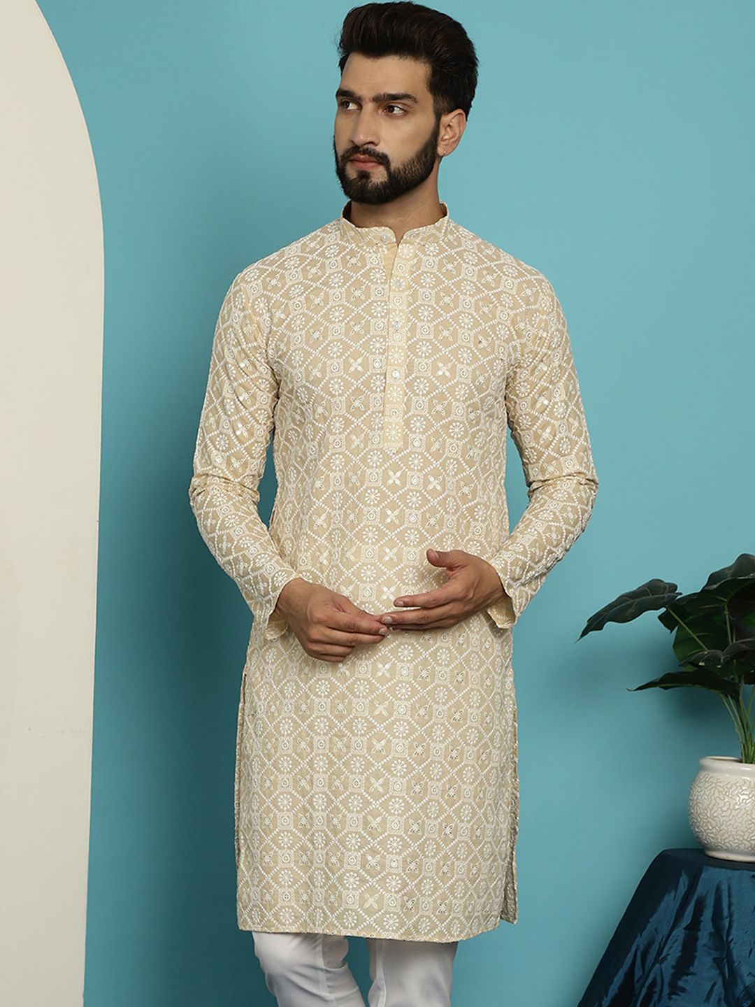 SOJANYA Kurta Kapas Tulen Bersulam Bunga Labuci
