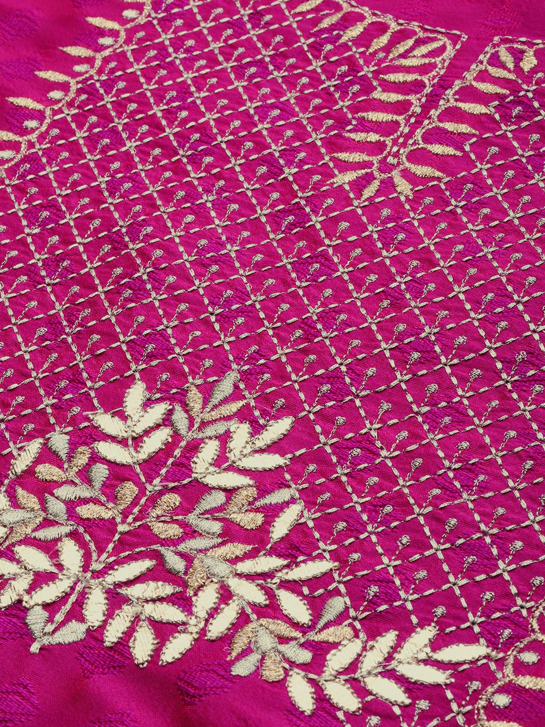 Varanga Women Magenta & Gold-Toned Embroidered Kurta with Trousers & Dupatta