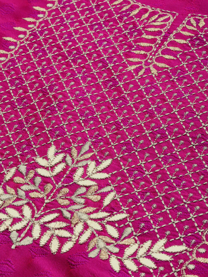 Varanga Women Magenta & Gold-Toned Embroidered Kurta with Trousers & Dupatta