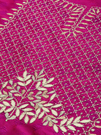 Varanga Women Magenta & Gold-Toned Embroidered Kurta with Trousers & Dupatta