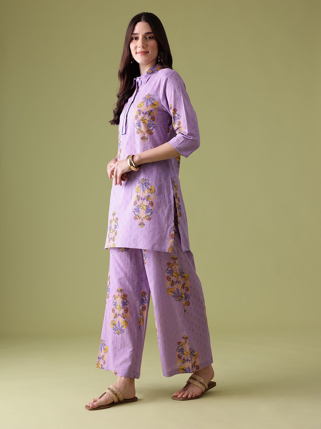 Anouk Floral Print Cotton Kurta with Palazzos