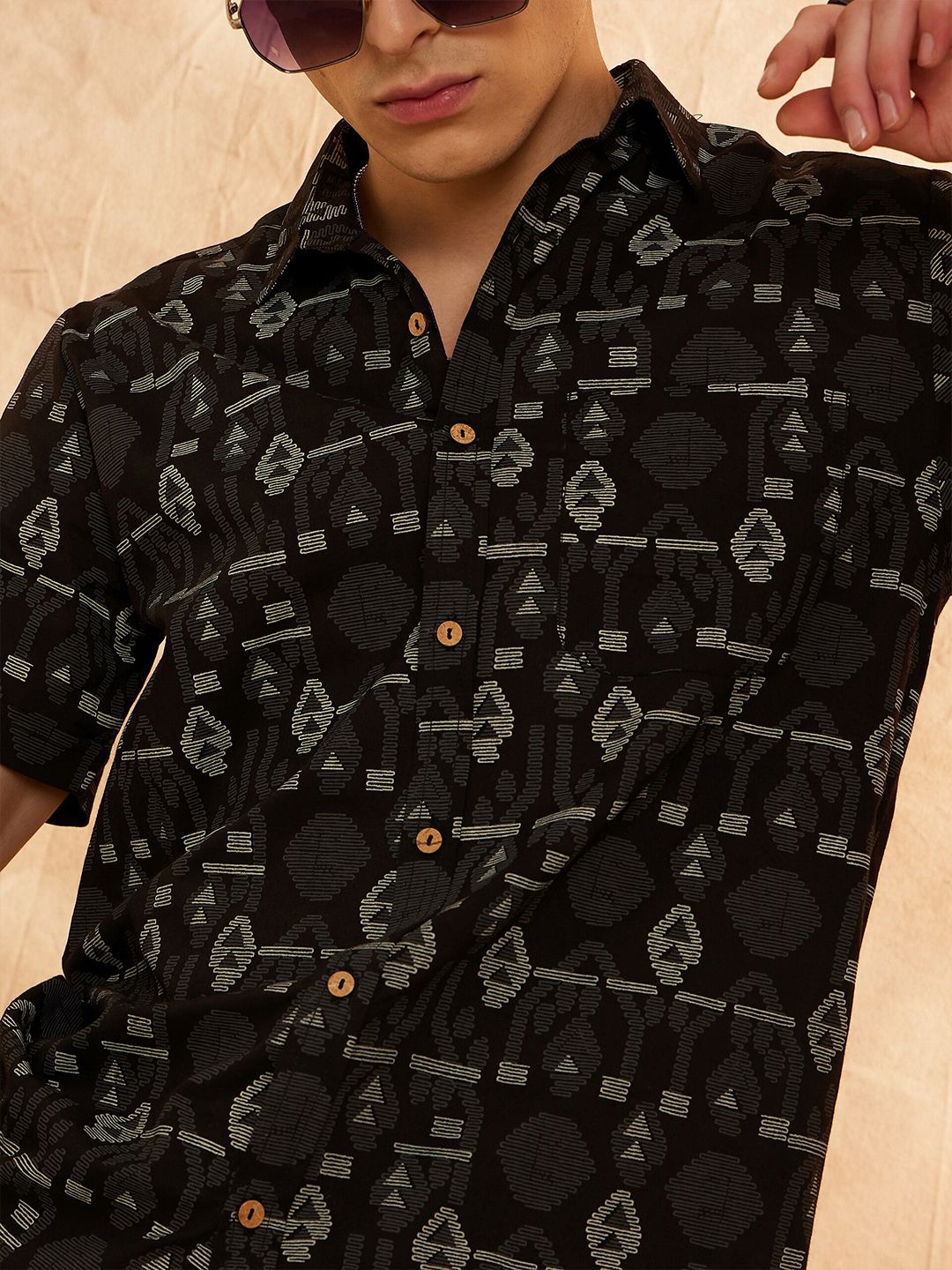 DENNISON Smart Geometric Printed Cotton Casual Shirt