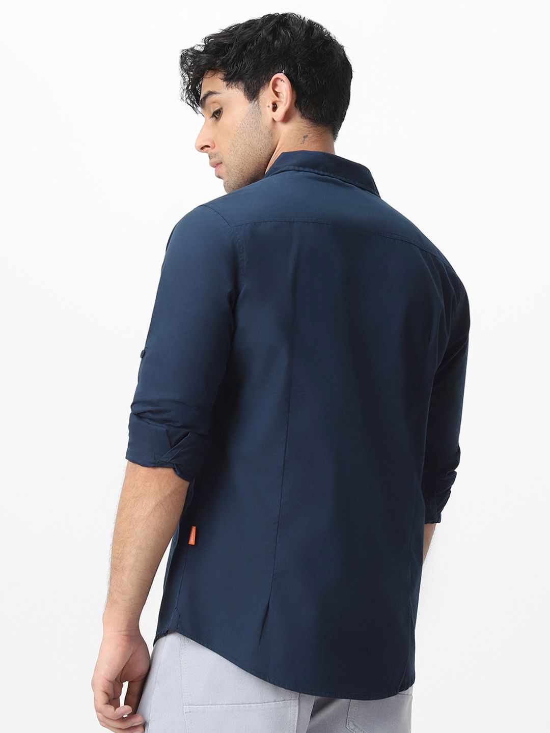 Urbano Fashion Men Spread Collar Solid Cotton Casual Shirt