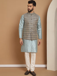 Anouk Blue Ethnic Motifs Embroidered Pure Cotton Straight Kurta With Churidar