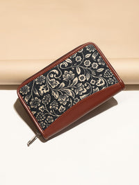 ZOUK Women Brown & Beige Printed Vegan Leather Zip Around Sustainable Wallet