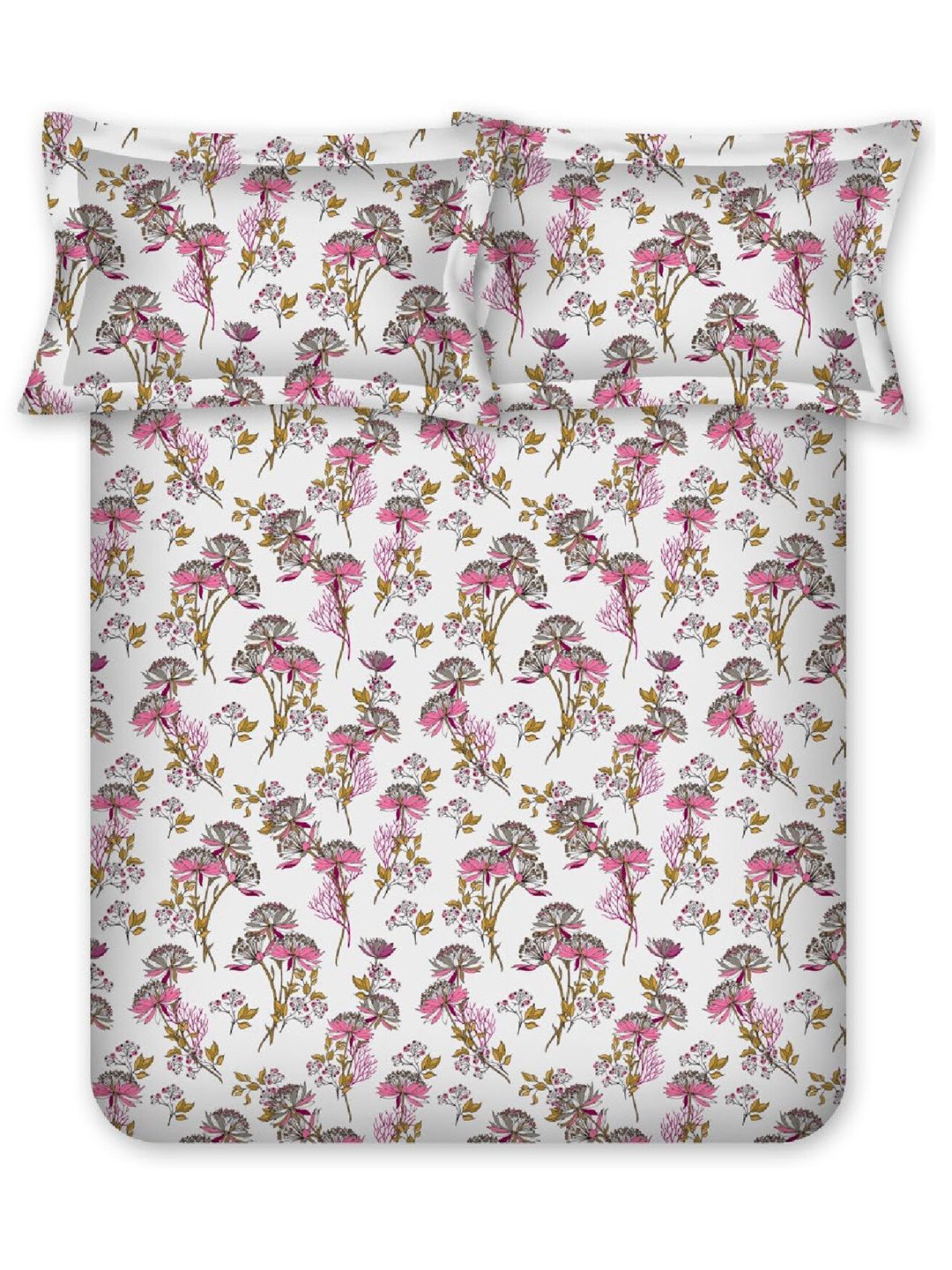BOMBAY DYEING Floral Fiesta Grey Floral Cotton 140TC Queen Bedsheet Set 2.54 x 2.28m