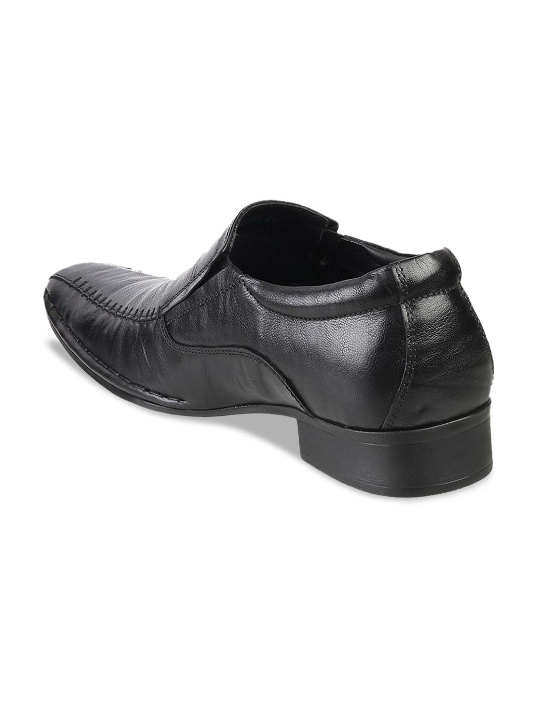 Mochi Men Black Solid Leather Formal Slip-Ons