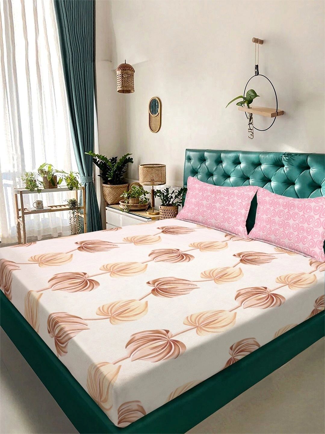 Moda Rapido X KLOTTHE Cream-Coloured Floral 300 TC King Bedsheet with 2 Pillow Covers