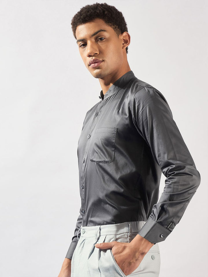 DENNISON Men Solid Mandarin Collar Smart Casual Shirt