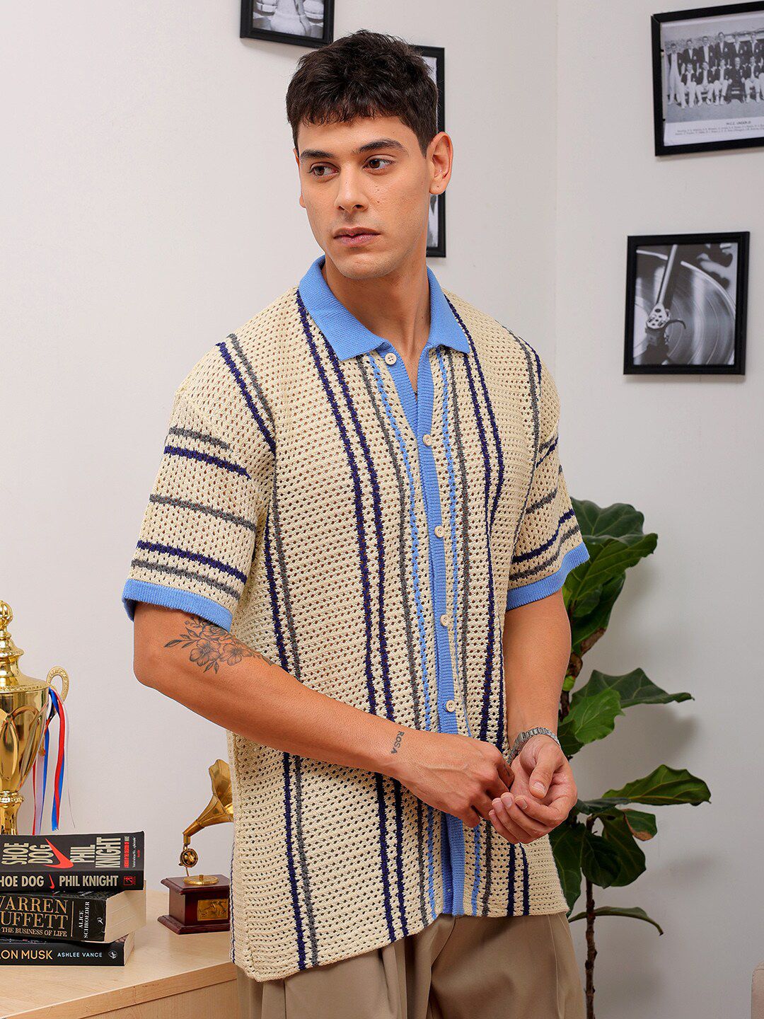 The Indian Garage Co Self Design Spread Collar Relaxed Fit Shirt