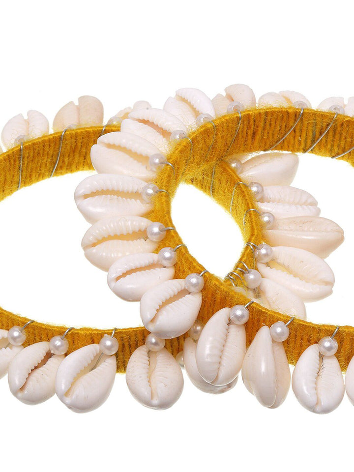 PANASH Set Of 2 Gold-Plated Shell Beaded Bangles