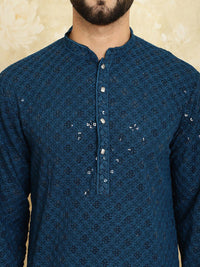 SOJANYA Motif Etnik Bersulam Labuci Lengan Panjang Kurta Kapas Tulen Lurus