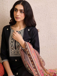 Indo Era Women Ethnic Motifs Embroidered Regular Liva Kurta with Trousers & With Dupatta