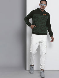 The Indian Garage Co Men Green & Black Camouflage Print Hooded Sweatshirt