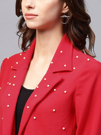 Athena Red Solid Longline Open Front Shrug